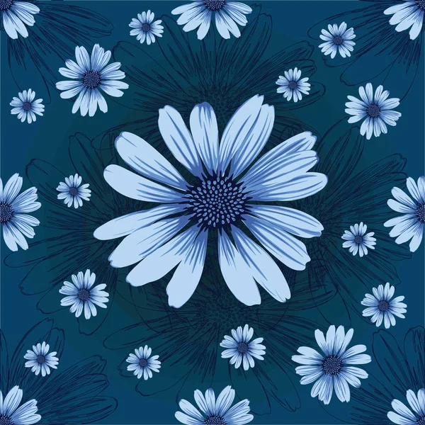 Płynny wzór z niebieskimi kwiatami — Wektor stockowy