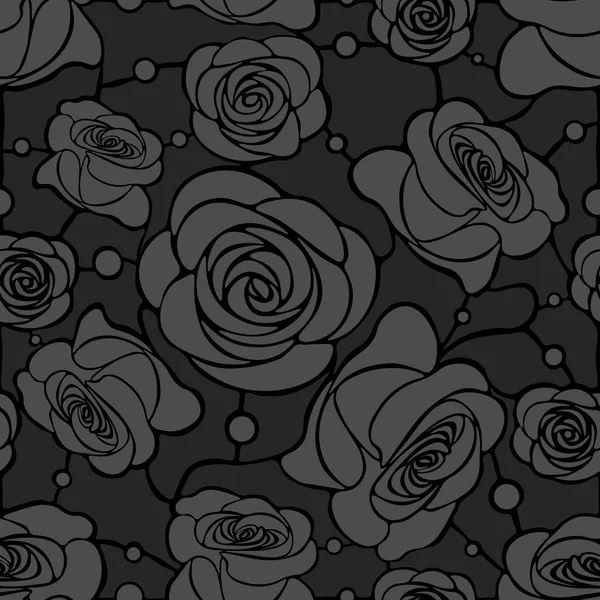 Motif mosaïque florale sans couture avec des roses grises sur fond gris foncé — Image vectorielle