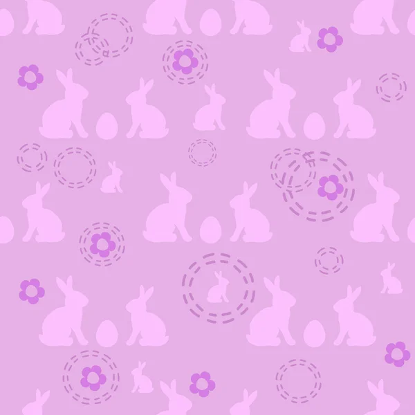 Бесшовный пасхальный узор в розовых цветах с символическими кроликами и яйцами — стоковый вектор