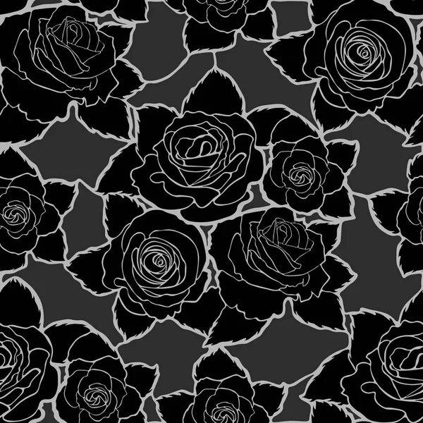 Motif floral sans couture avec des roses noires — Image vectorielle