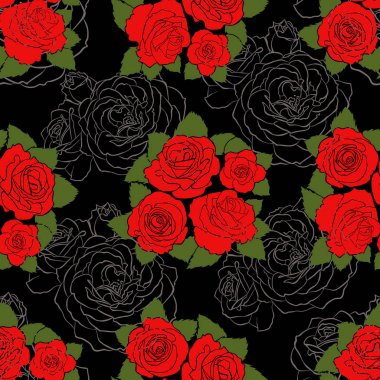 Kırmızı ile Seamless Modeli renkli ve gül kaplı