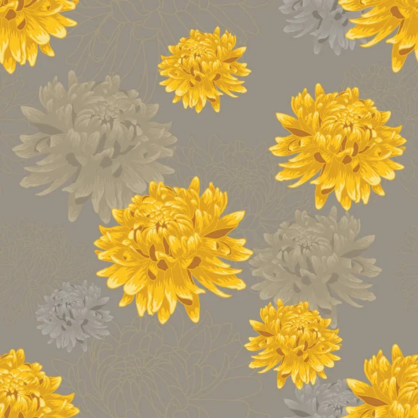 黄金菊とシームレス花柄グレー — ストックベクタ