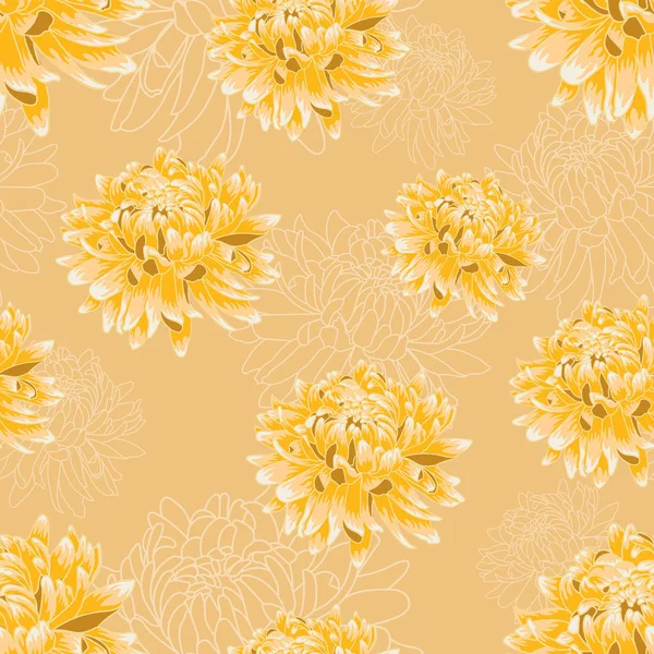 明るい黄色の菊とシームレス花柄 — ストックベクタ