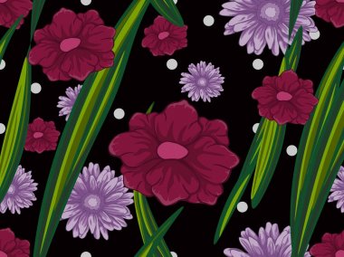 Pembe ve mor çiçekler ile Seamless retro modeli