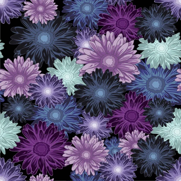 Безшовний квітковий візерунок з кольоровими ромашковими квітами на темному фоні — стоковий вектор