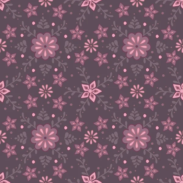 Векторный бесшовный узор с цветочным орнаментом на темном фоне — стоковый вектор