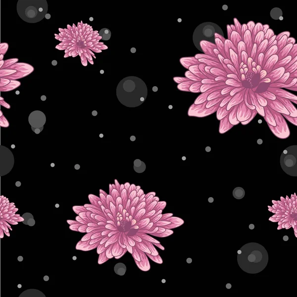 Безшовний візерунок з рожевими квітами на чорному тлі — стоковий вектор
