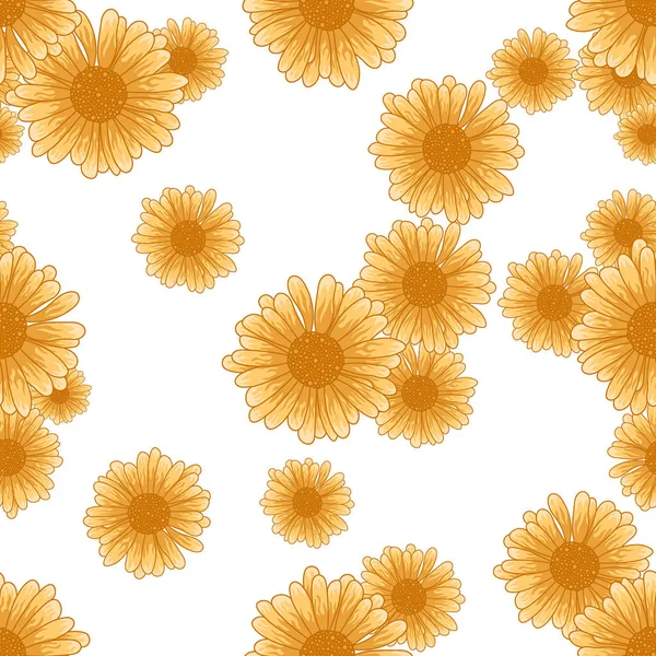 Patrón de manzanilla sin costuras con flores de color naranja sobre fondo blanco — Vector de stock