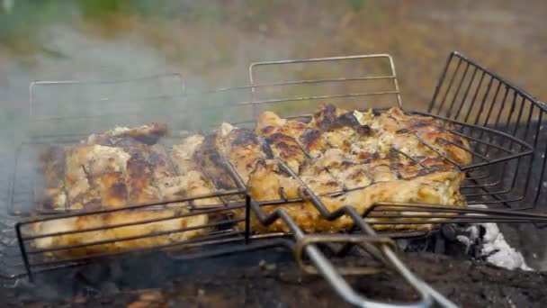 La carne viene fritta a Mangal — Video Stock