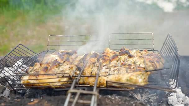 La carne se fríe en Mangal — Vídeo de stock