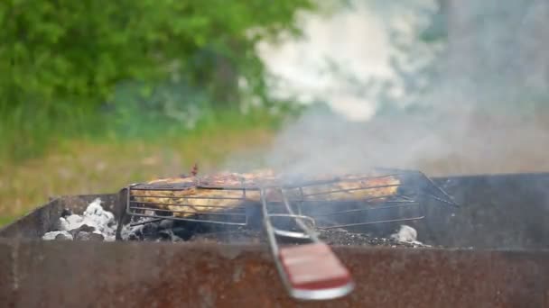 Maso je smažený v Mangal — Stock video