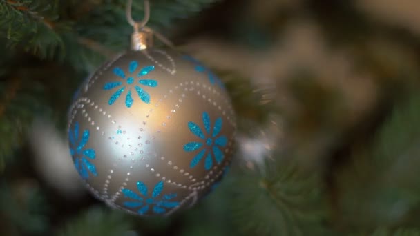 Kerstdecoratie Kerstboom Kerstballen Decoraties Met Het Branden Van Lichten Een — Stockvideo