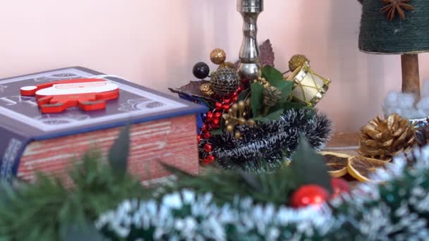 Decorazioni Capodanno Decorazioni Decorazioni Natalizie Palle Ornamenti Babbo Natale Festa — Video Stock