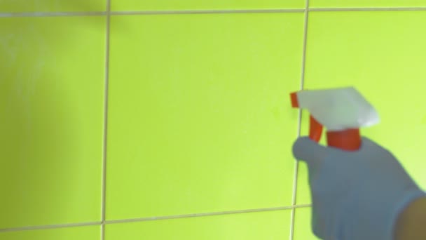 衛生陶器洗剤を使って壁を洗浄 — ストック動画