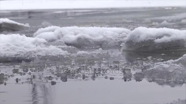 Eisschollen Auf Dem Wasser Winterlandschaft Teich Eis Schwimmt Der Kalten — Stockvideo