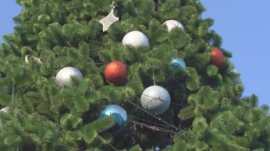 Noel ağacı süslemeleri Noel ağacı ile parlak ışıkları ile kar topları ile dekore edilmiş