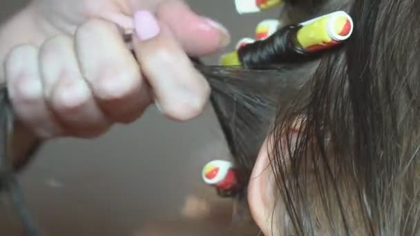 Kvinnors frisyr i en frisör — Stockvideo
