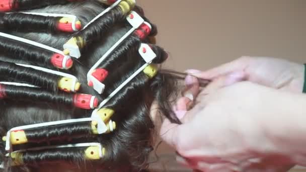 Femme coiffure dans un coiffeur — Video