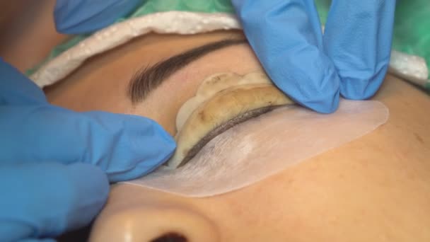 Changement Professionnel Dans Forme Des Cils Féminins Dans Salon Beauté — Video