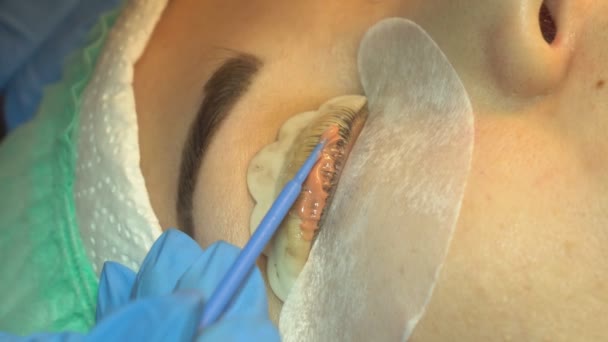 Professionelle Veränderung Der Form Weiblicher Wimpern Schönheitssalon — Stockvideo