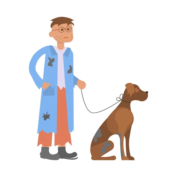 Homme affamé avec chien sans abri — Image vectorielle