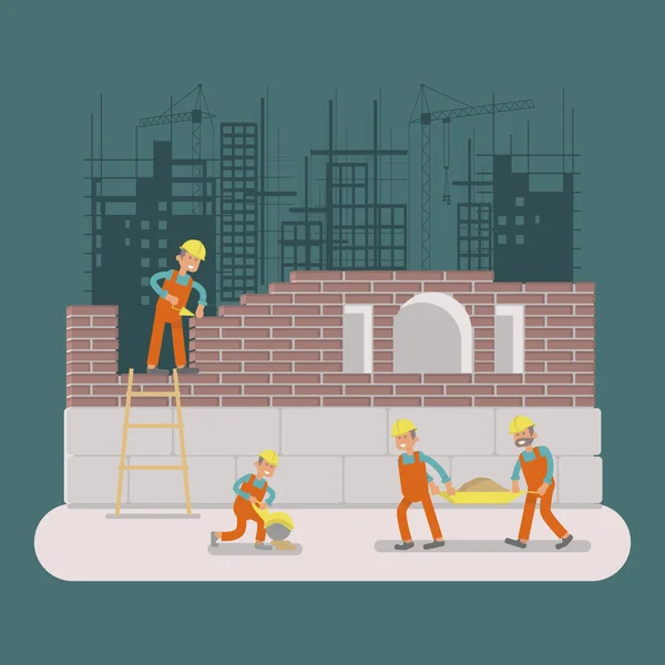 Byggare konstruktion arbetar — Stock vektor