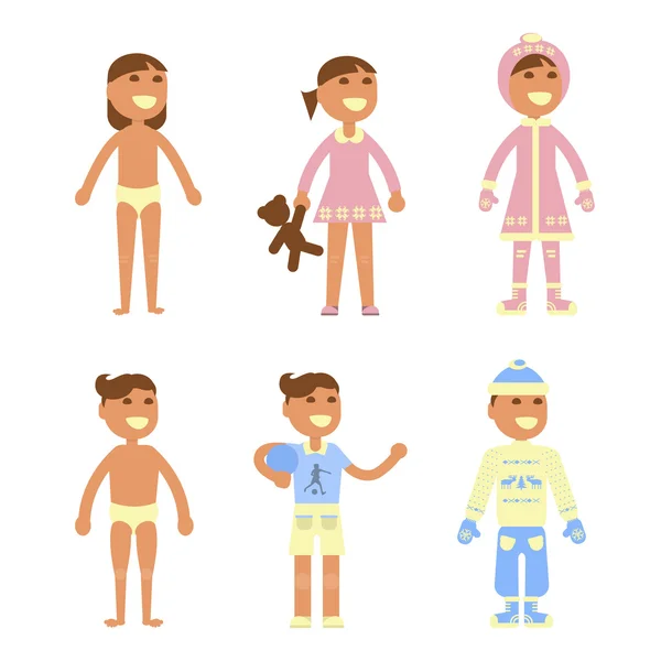 Caractere pentru copii în haine diferite — Vector de stoc