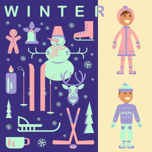 Conjunto de ropa para niños de invierno — Vector de stock