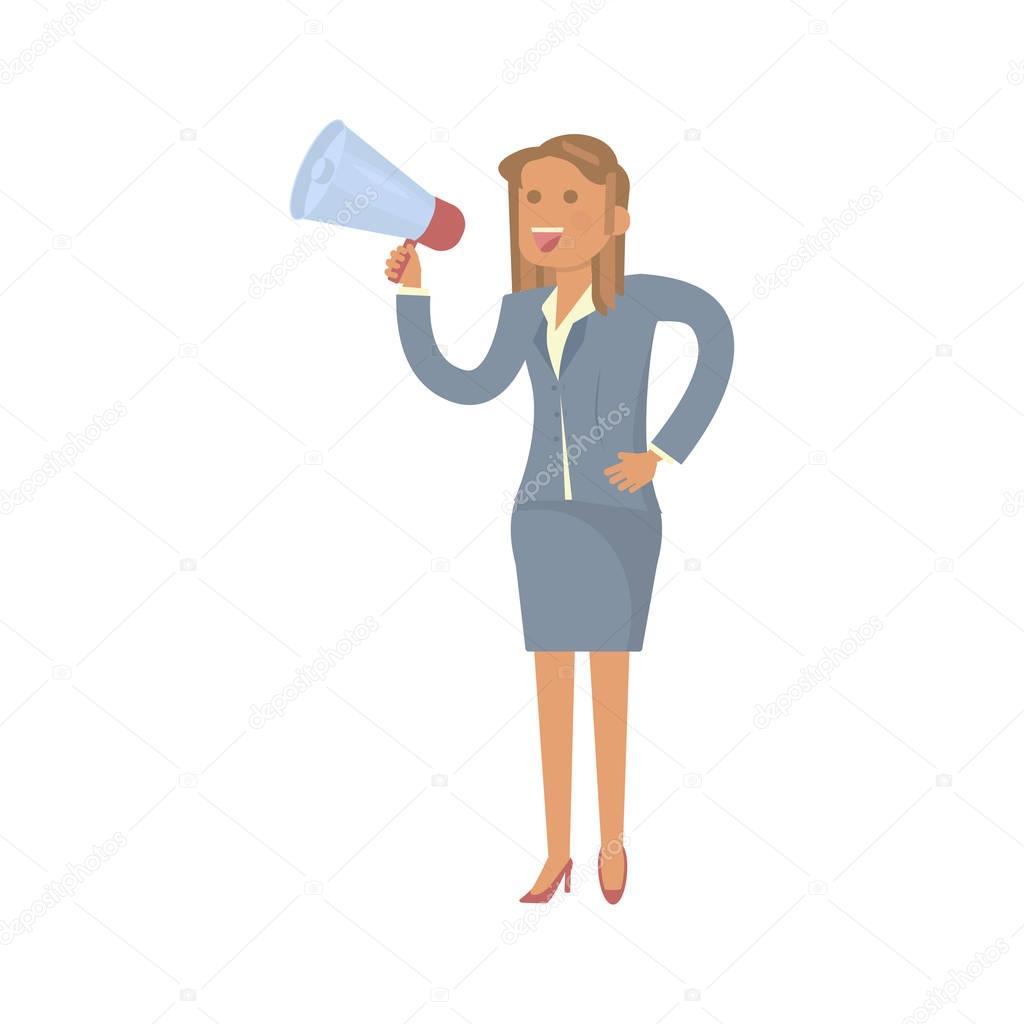 Business Woman talking into a megaphone