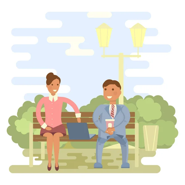 Pareja en un banco del parque — Vector de stock