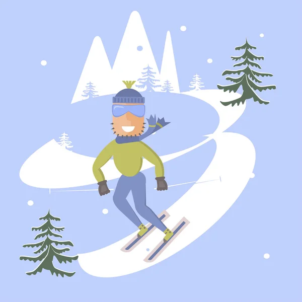 Skifahrer und Schnee — Stockvektor