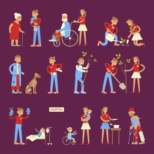 Set of volunteers characters — Stock Vector