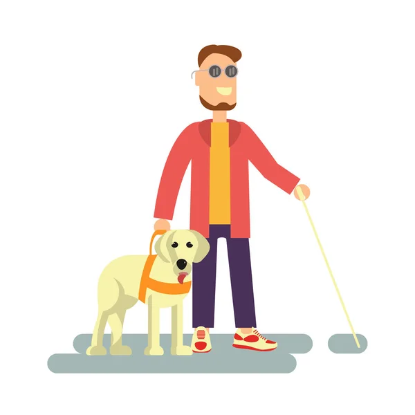 Az a vak személy, vakvezető kutya — Stock Vector