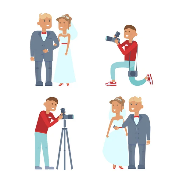 Свадебная пара и фотограф — стоковый вектор