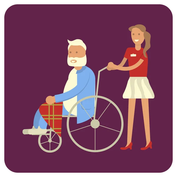 Woman with grandpa in wheelchair — Stock Vector