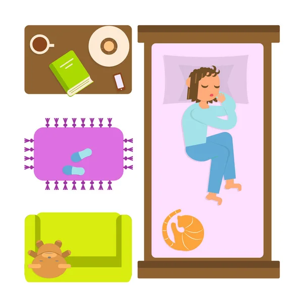 Sovande kvinnan i sovrummet — Stock vektor