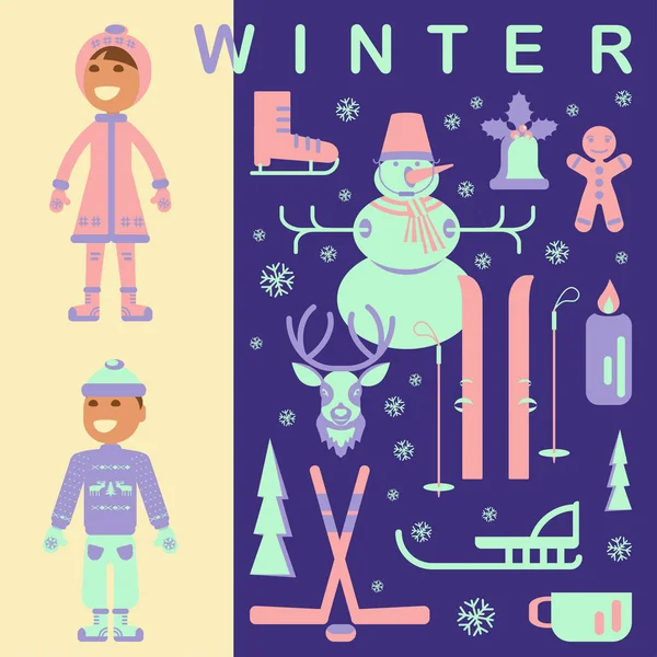 Set de haine pentru copii de iarnă — Vector de stoc