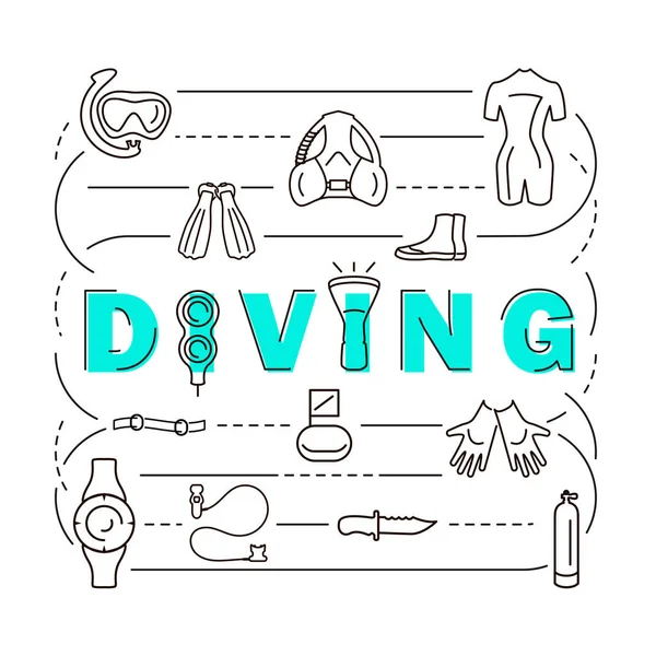Bannière équipement de plongée sous-marine — Image vectorielle