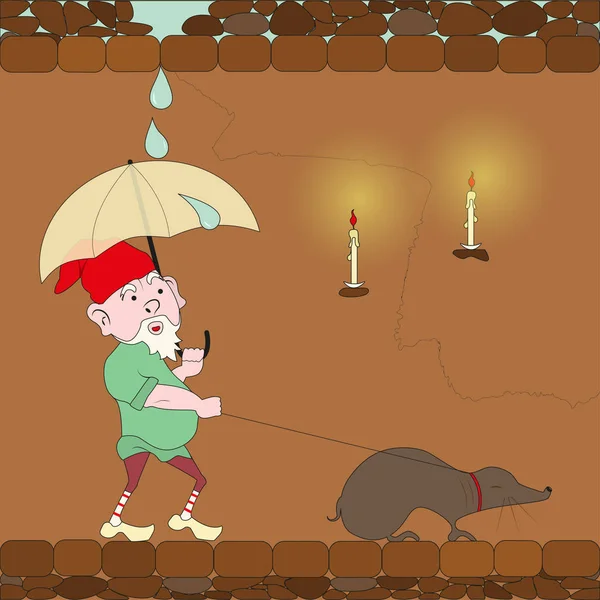 Gnome marche avec taupe — Image vectorielle