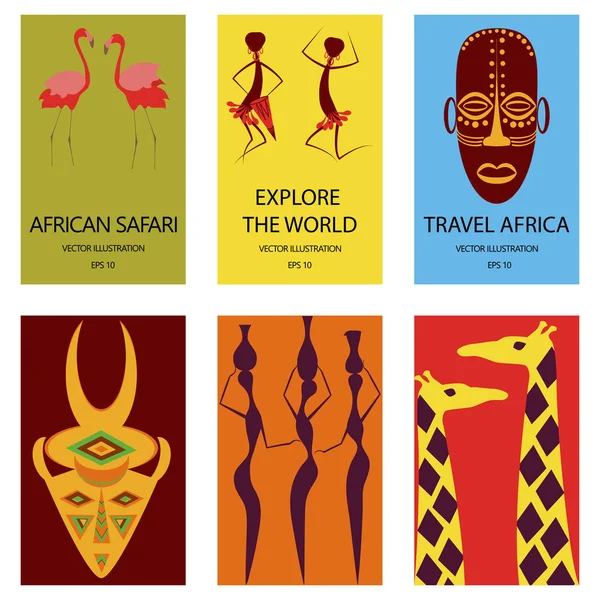 Afrika safari kavramı el ilanları ayarla — Stok Vektör