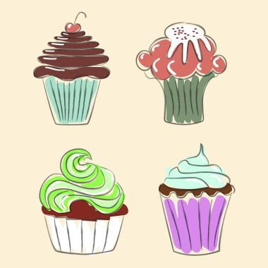 Elle çizilmiş cupcakes topluluğu