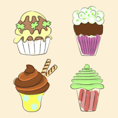 Elle çizilmiş cupcakes topluluğu