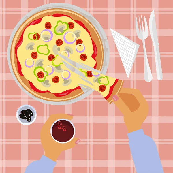 La persona está comiendo pizza — Vector de stock