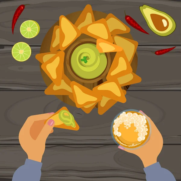 Guacamole dan nachos - Stok Vektor