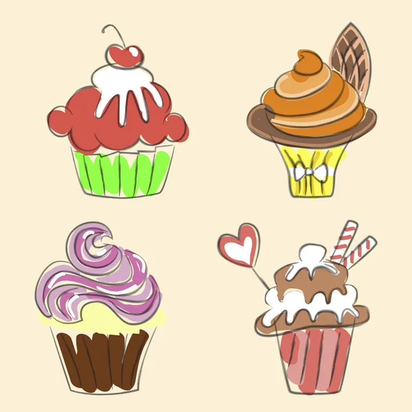 Collezione di cupcake disegnati a mano — Vettoriale Stock