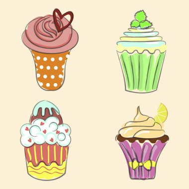 Elle çizilmiş cupcakes topluluğu