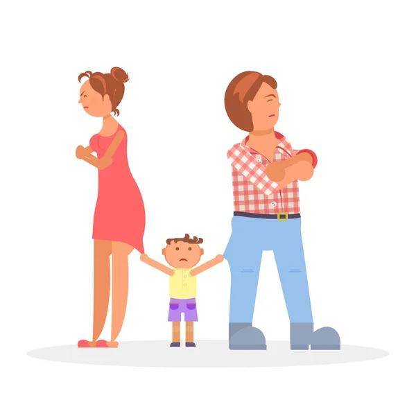 Niño entre padres en disputa — Vector de stock