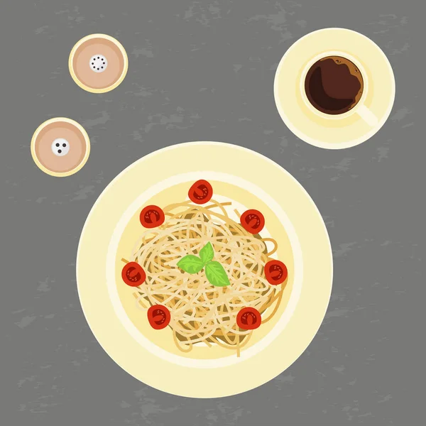 Deliciosa pasta y café — Vector de stock