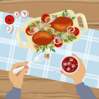 Izgara tavuk ve bardak kola