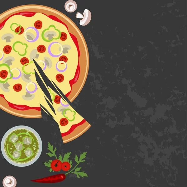 Pizza con vaso de soda — Vector de stock